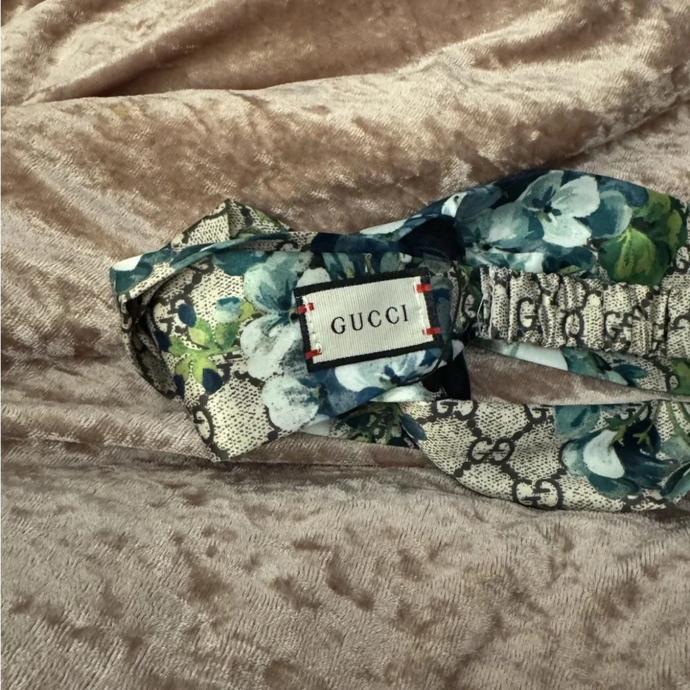 Gucci Blue Floral Silk GG Monogram Headband Turban - Picture 3 of 5